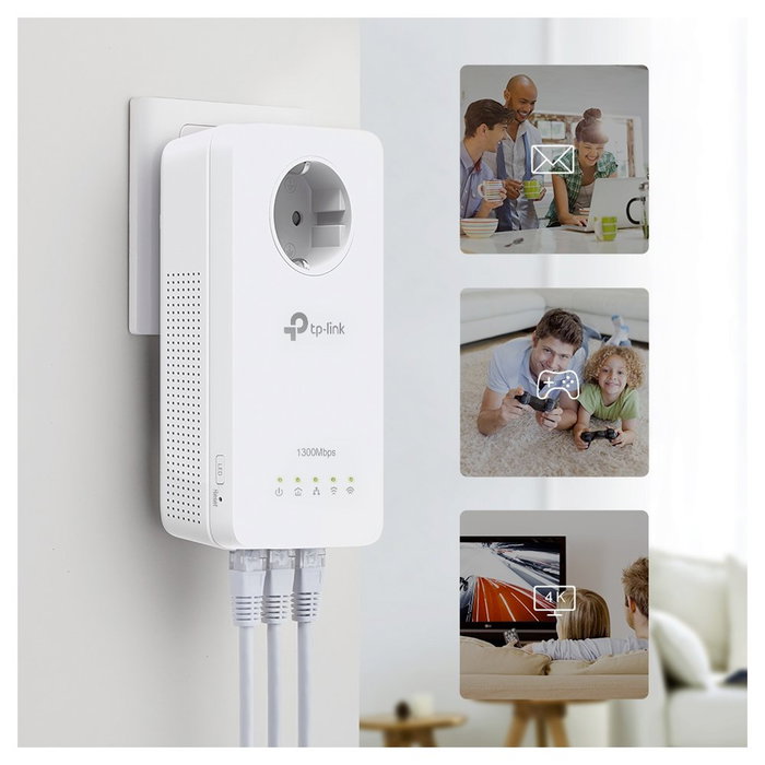 TP-Link TL-WPA8631P KIT Adaptadores Powerline AV1300 AC1200 con Enchufe Integrado, Blanco